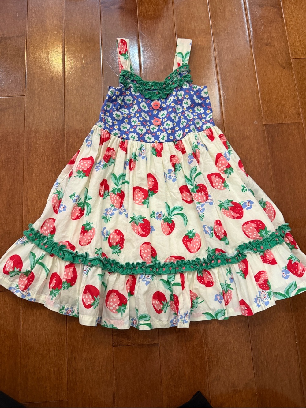 Matilda Jane Red Strawberry Print Sundress with Blue Floral Bodice